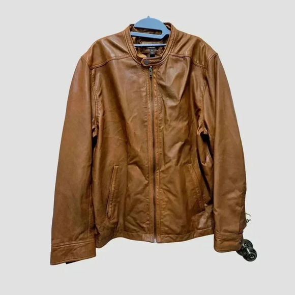 Tasso Elba Men's Brown Genuine Leather Jacket Zip Warm Winter Coat Size M - Picture 3 of 8